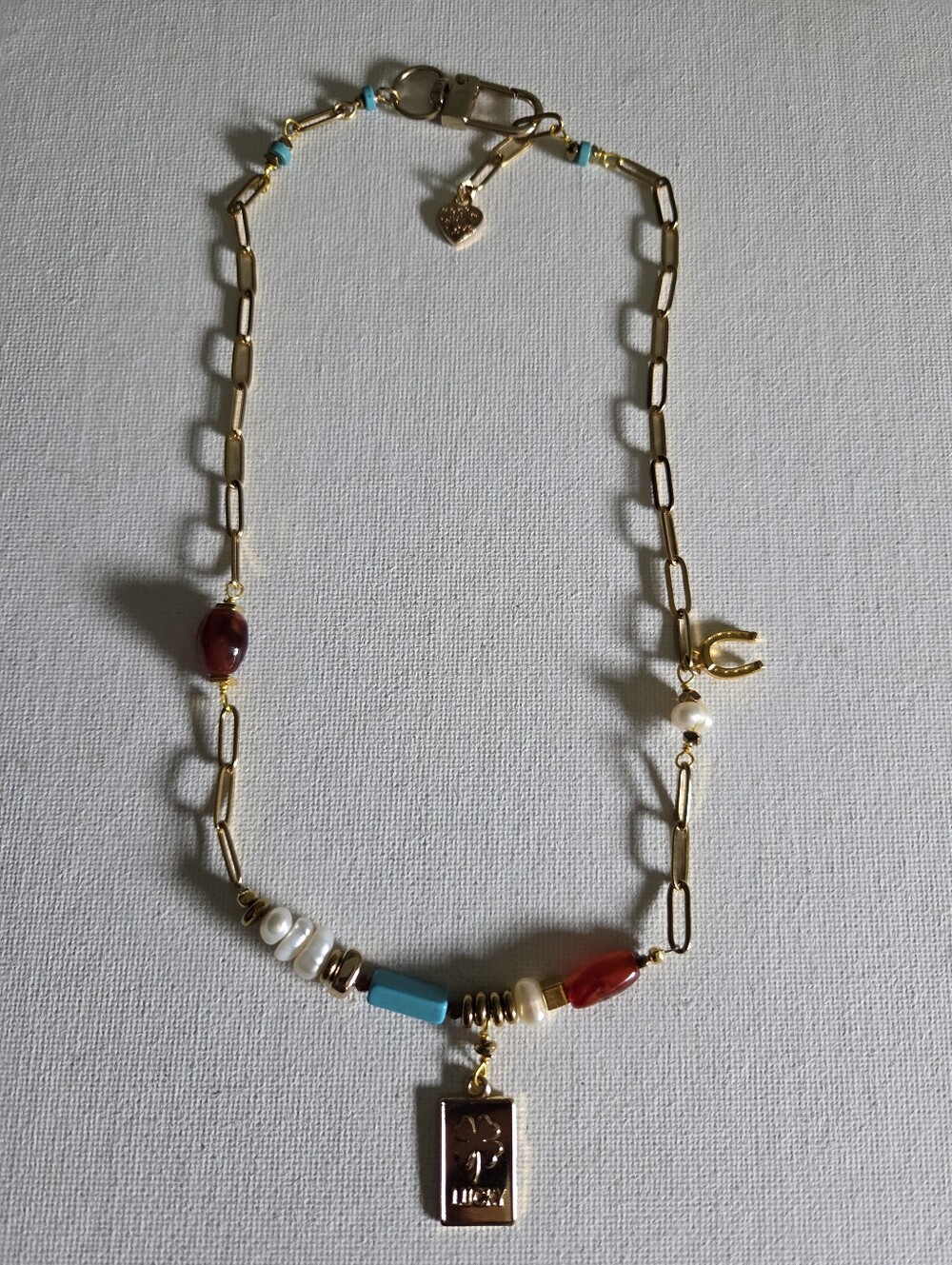 Carnelian And Turquoise Lucky Pendant Necklace